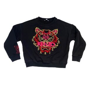 KENZO KIDS BLACK GOLD PINK EMBROIDERED TIGER HEAD LOGO SWEATSHIRT TOP